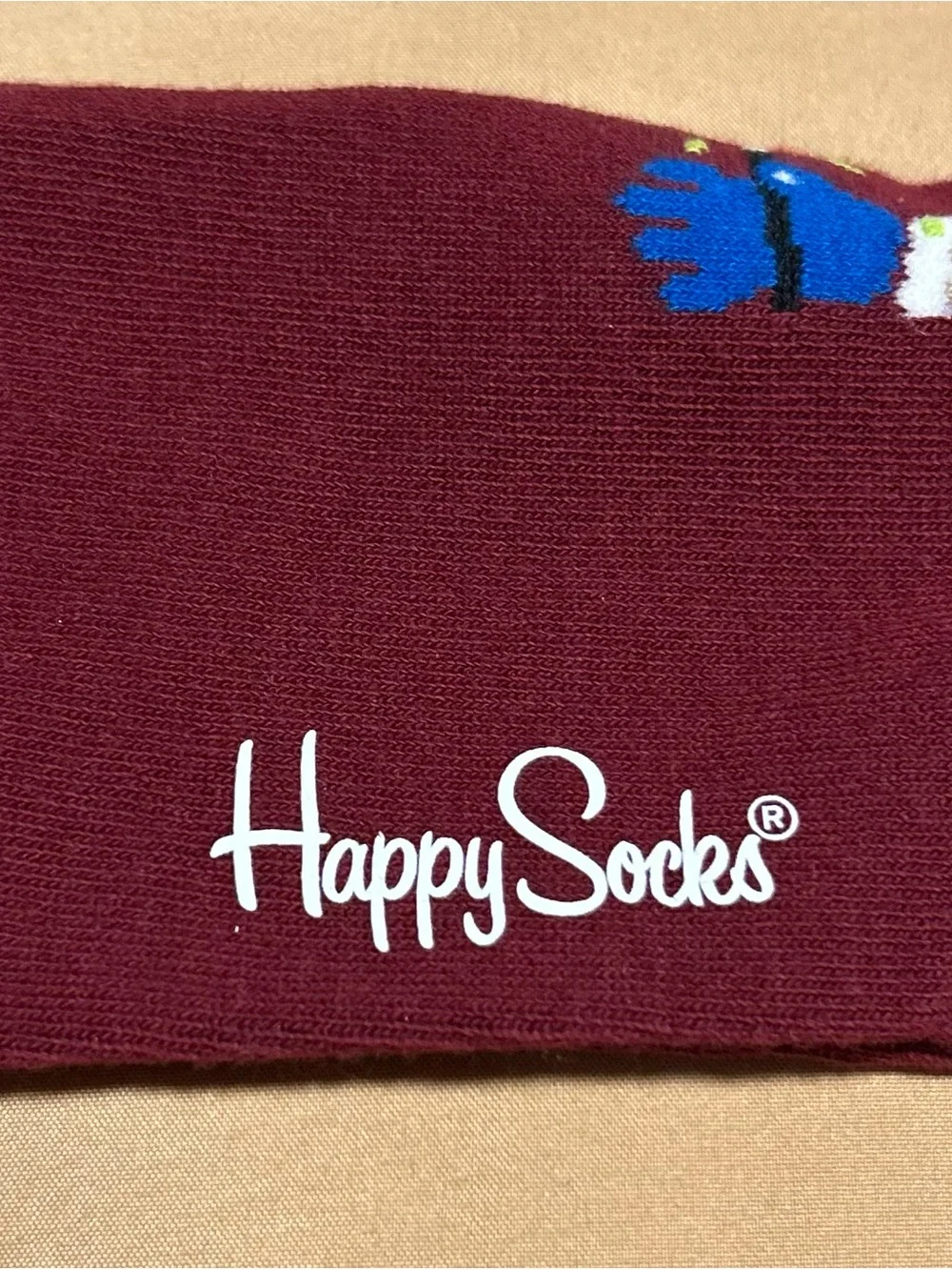 Happy Socks Men's Burgundy Crew Socks with Blue Accent